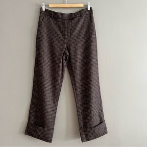 QL2 Womens Maura Trouser Pants Wool Plaid Mid Rise Cropped Brown Blue Size 42
